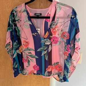 Express Sheer double layered Pink and Blue Floral Blouse *never worn* size small